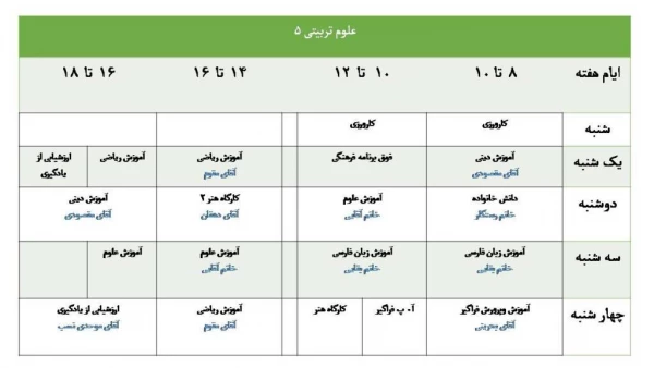 برنامه کلاسی نیمسال اول سال تحصیلی 95-94 کارشناسی پیوسته 4