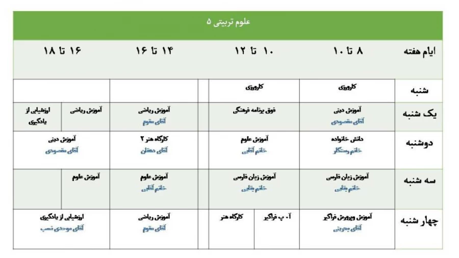 برنامه کلاسی نیمسال اول سال تحصیلی 95-94 کارشناسی پیوسته 4