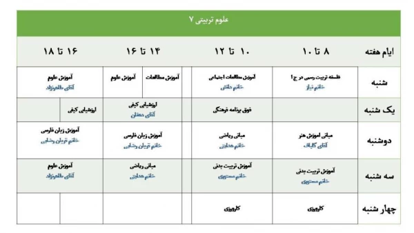 برنامه کلاسی نیمسال اول سال تحصیلی 95-94 کارشناسی پیوسته 6