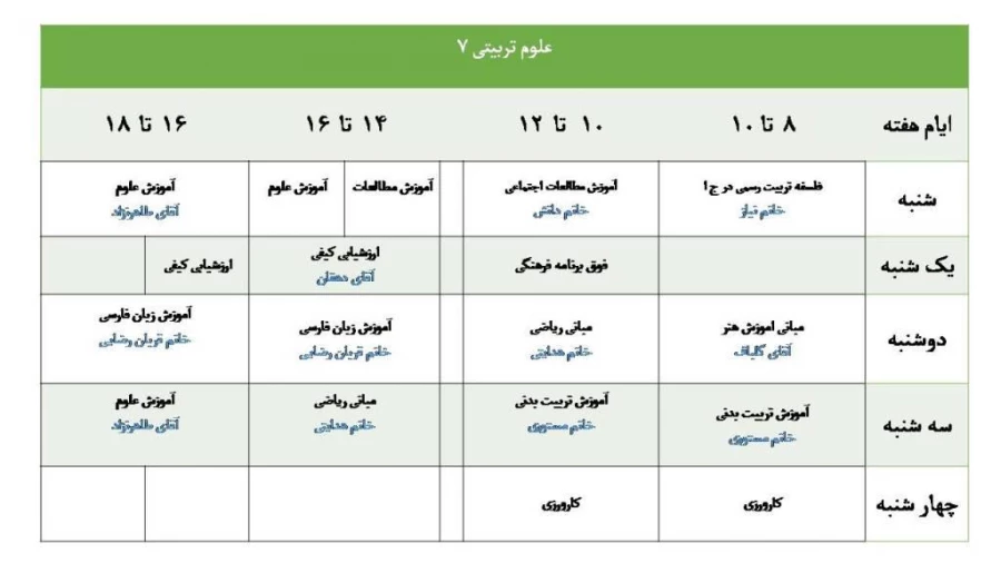 برنامه کلاسی نیمسال اول سال تحصیلی 95-94 کارشناسی پیوسته 6