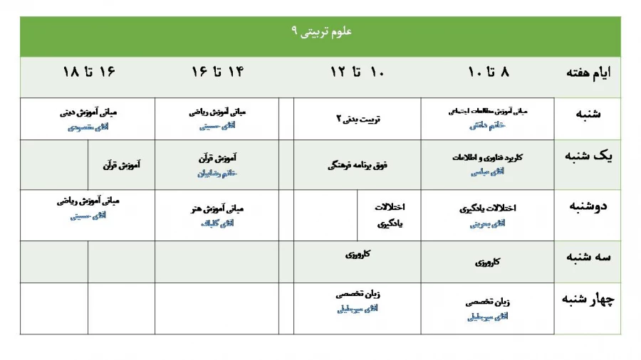 برنامه کلاسی نیمسال اول سال تحصیلی 95-94 کارشناسی پیوسته 8