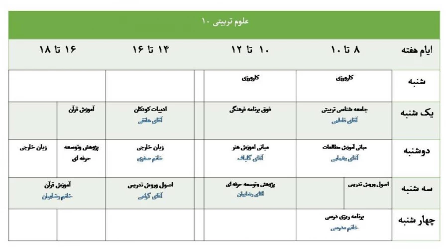 برنامه کلاسی نیمسال اول سال تحصیلی 95-94 کارشناسی پیوسته 9