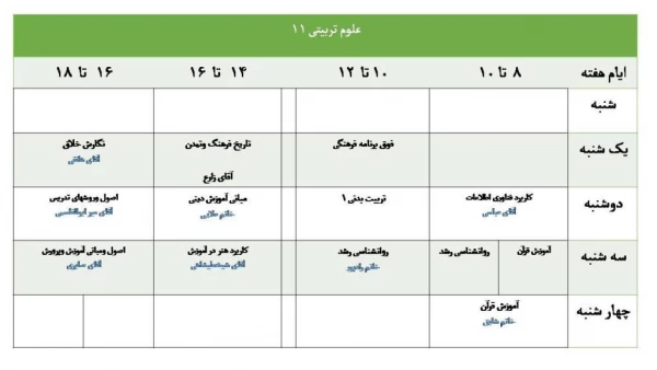 برنامه کلاسی نیمسال اول سال تحصیلی 95-94 کارشناسی پیوسته 10