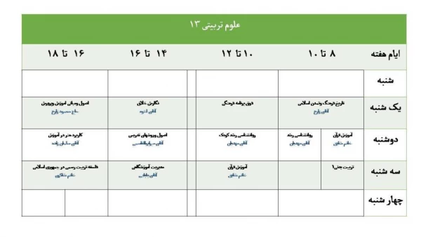 برنامه کلاسی نیمسال اول سال تحصیلی 95-94 کارشناسی پیوسته 12